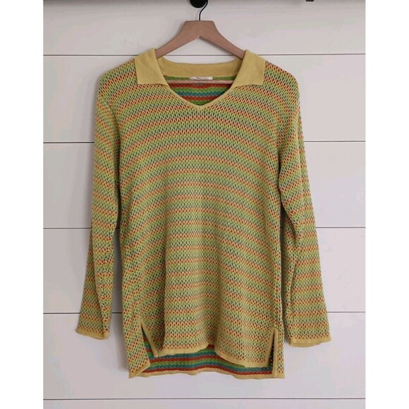 Vtg Top Knit Sweater Women Pima Cotton Medium Large Retro Rainbow 70s Striped - Picture 1 of 7